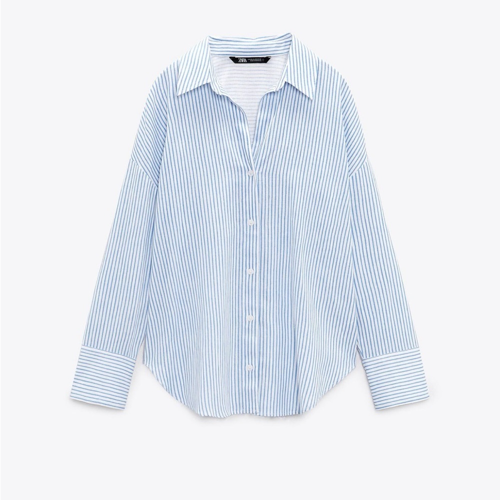 ZARA blue and white striped button up